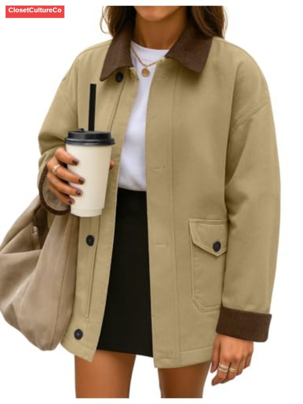 Lightweight Cotton Zip Up Barn Jacket Loose Fit